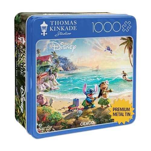 Buffalo Games Ceaco Disney Thomas Kinkade Lilo and Stitch 1000 Piece Jigsaw Puzzle for Adults Collectible Tin Case Finished Size is 266 x 19