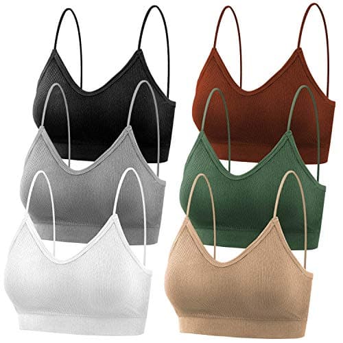 selizo Padded Bralettes for Women, 6 Pcs Sports Bras Women Pack, V Neck Cami Bando Bra Girls, L-XL