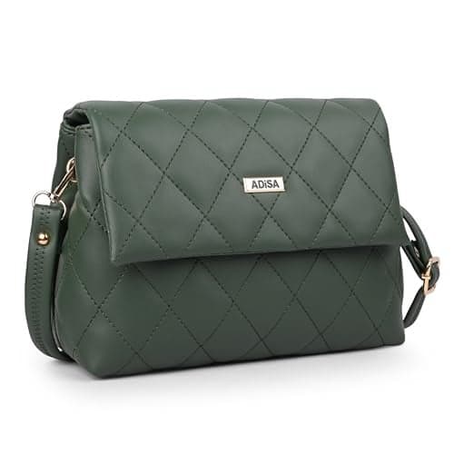 ADISA Women's Girls Quilted Cross Body Sling Bag with Height Adjustable Belt (SL5169-D.GRN)