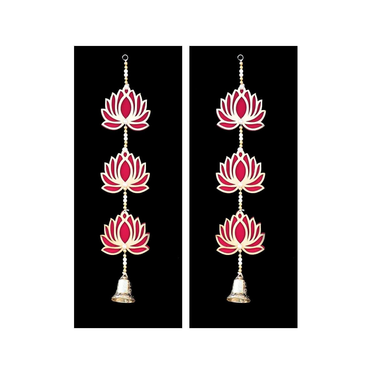 Saugat Traders Lotus Hangings with Bell for Decoration | Home Decor | Pooja Room | Wall Hanging for Entrance Door | Traditional Hanging Latkan Set | Diwali | Navratri Decoration (Pack of 2)