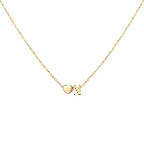 Glimmerst Initial Heart Necklace 18K Gold Plated Stainless Steel Tiny Heart Letter N Necklace Personalized Monogram Name Necklace for Women