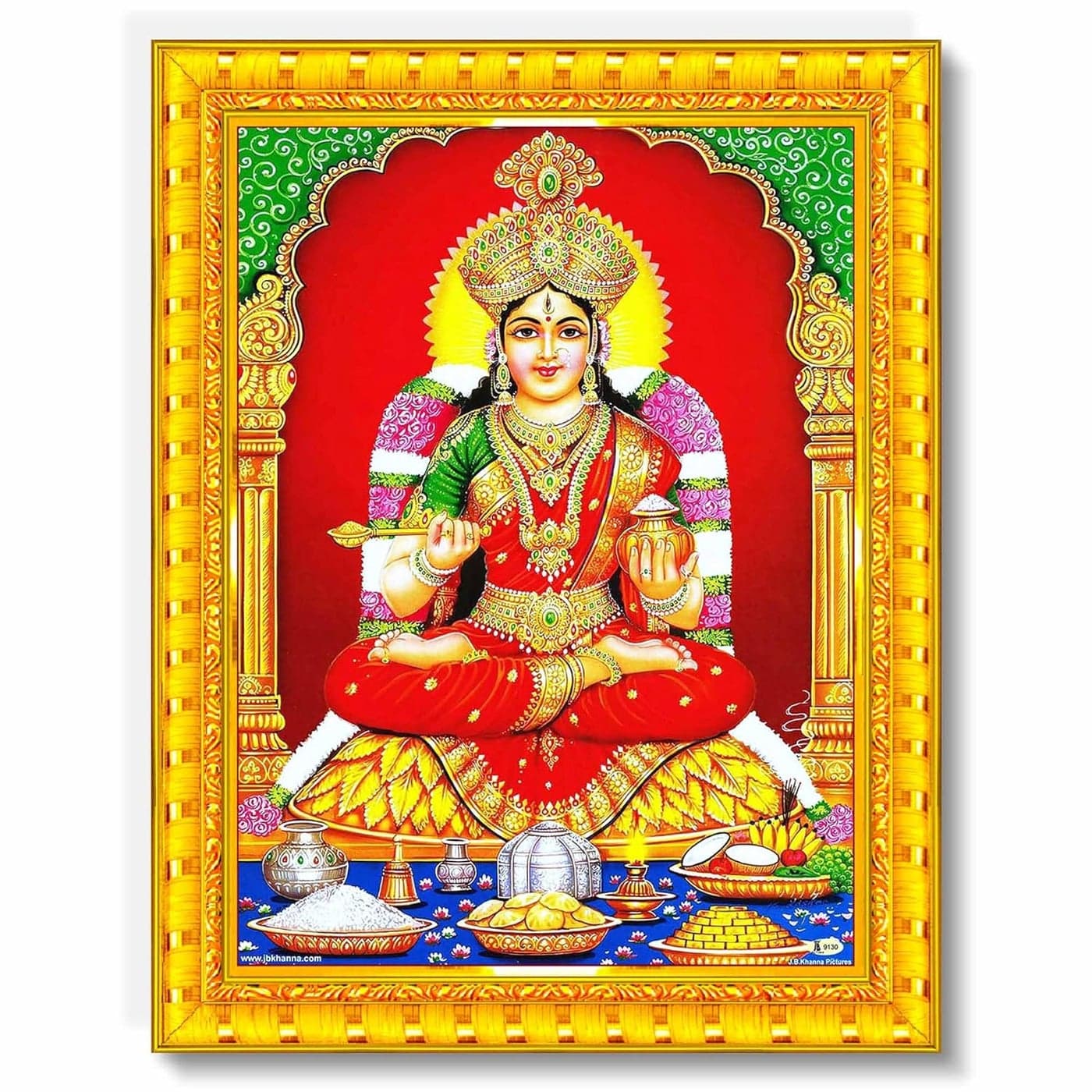 Pavan Photo Laminations Goddess Annapurna Devi Annapoorani Mata Maa Wall Painting Framed Home Decor WoodMatteGoldBig Size10 x 12 Inch R158M