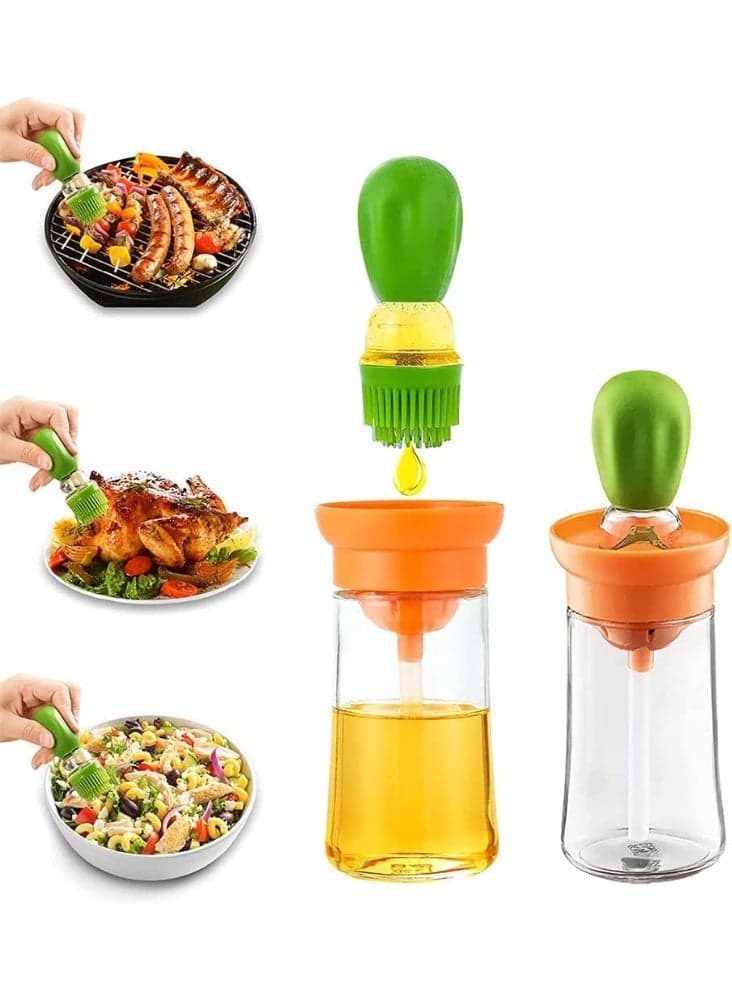 Silicone Oil Brush Dispenser Bottle for Cooking and Baking, Food-Grade Glass Container, Leakproof Lid, Perfect for Marinades, BBQ, Roasting, Precise Oil Control, Dishwasher Safe