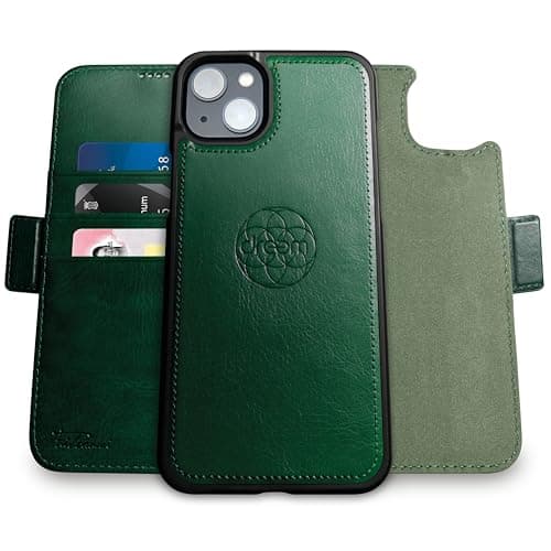 Dreem 3in1 Wallet Case for iPhone 1416e17e Builtin KickStand Magnetic Detachable Vegan Leather Flip Cover with RFID Blocking Card Holder MagSafe Compatible Gift Box Fibonacci Green