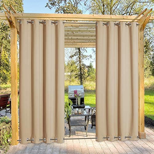 NICETOWN Outdoor Curtain for Patio Waterproof Windproof 95 L Thermal Insulated Top and Bottom Fixed Rustproof Grommets Light Block Outdoor Drape for PoolGazebo Biscotti Beige 1 Panel W52 in
