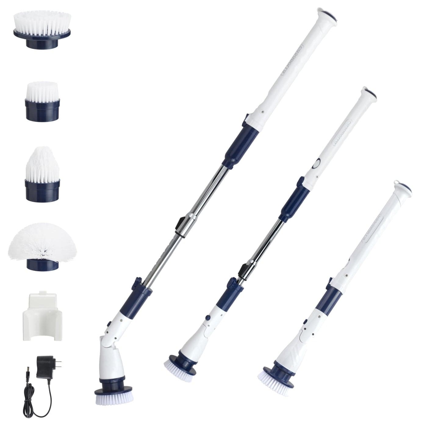 Casabella Power Spin Scrubber Extendable to 475 Cordless Electric Cleaner for Shower Kitchen Bathroom Tile Tub Car Deck Rechargeable Spin Brush with Adjustable Brush Head 4 Attachments