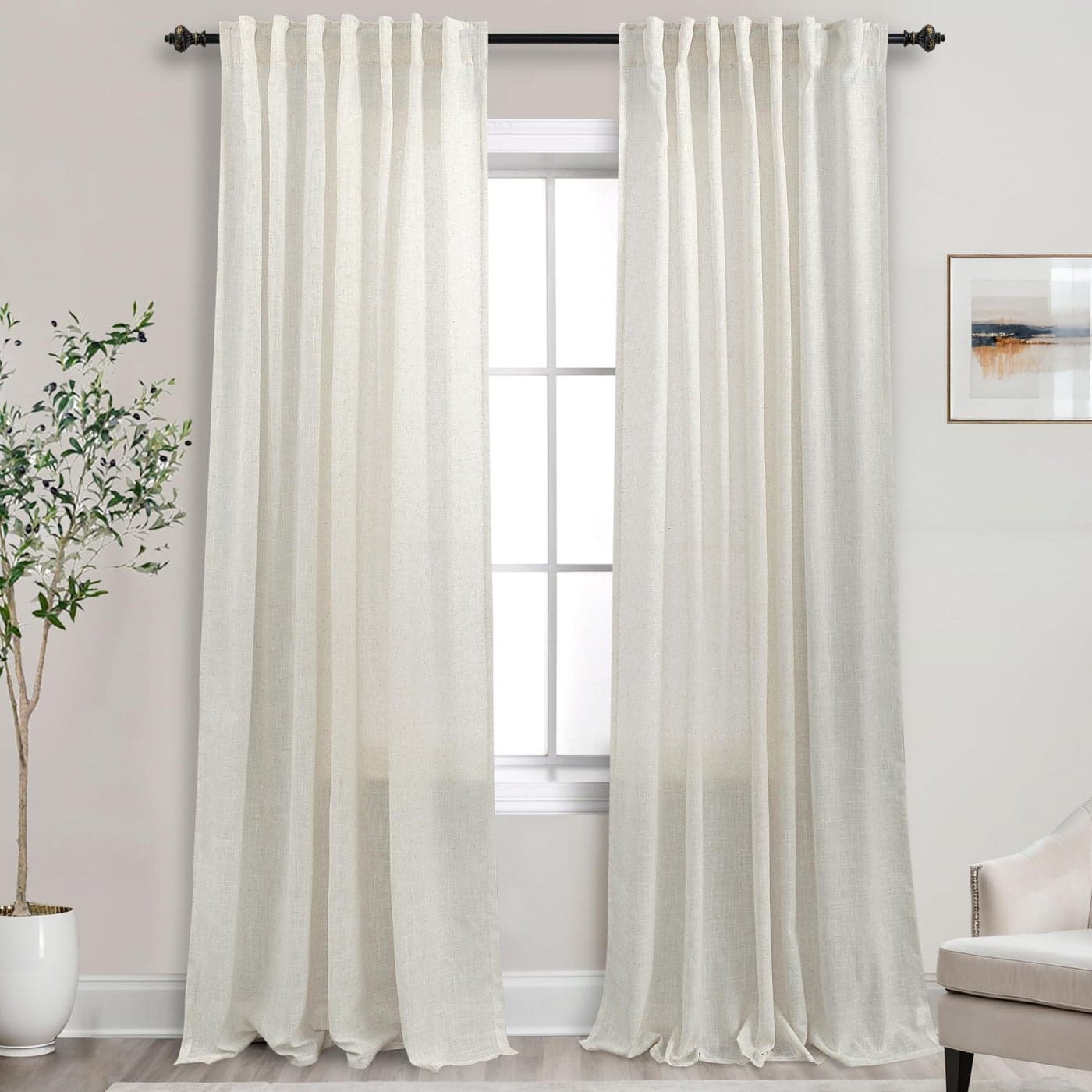 Cream Beige Back Tab Linen Textured Curtains 120 Inch Length for Living Room Bedroom 10FT Tall Extra Long Boho Natural Ivory Semi Sheer Window Drapes for Patio High Ceiling Balcony Set 2 Panels