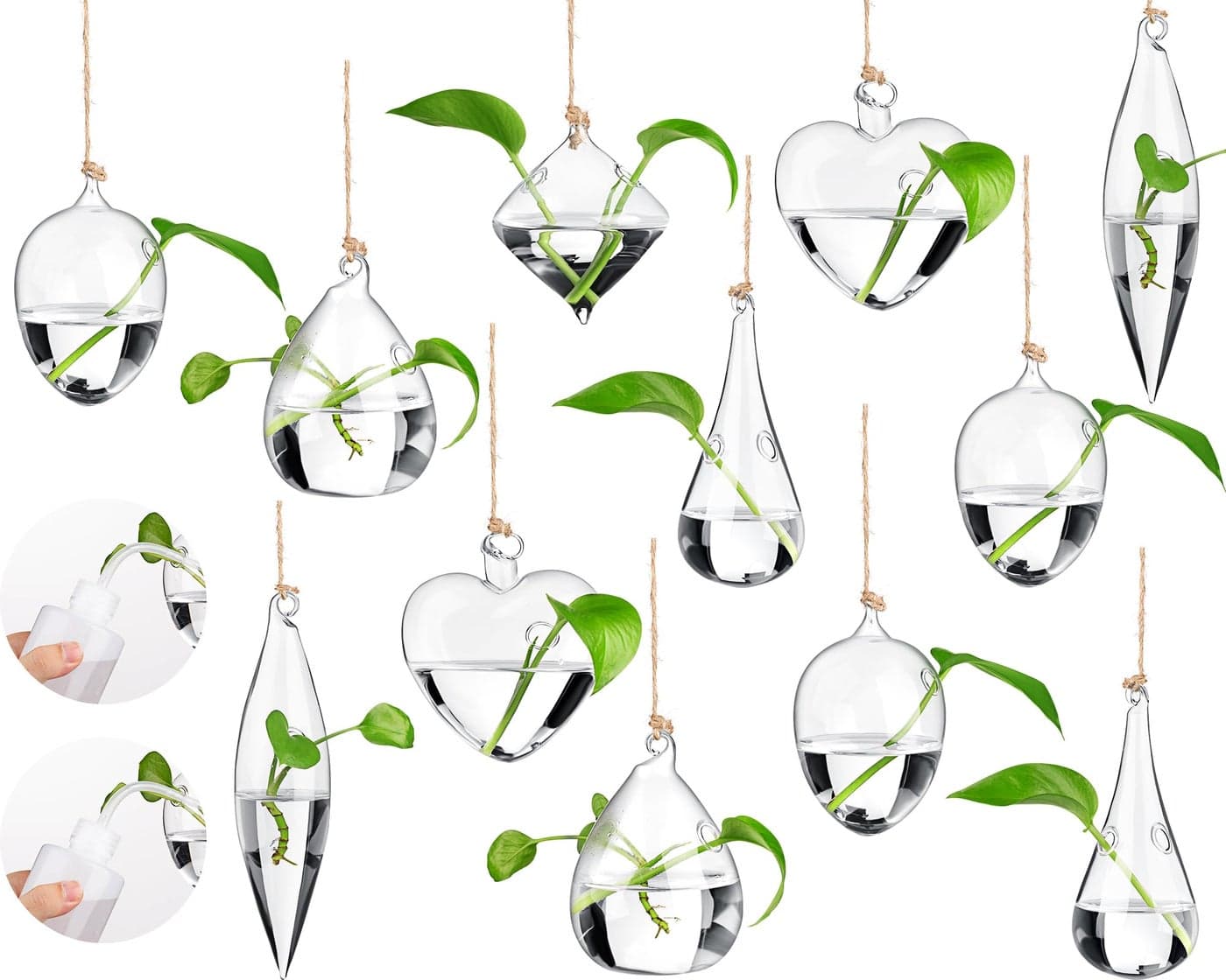 Zopeal 6 Set Wall Hanging Glass Planter Terrarium Propagation Station Vase Container Watering Squeeze Bottle with Rope and Hook for Hydroponic Plants Flower Home Decor Gifts (Classic Style)