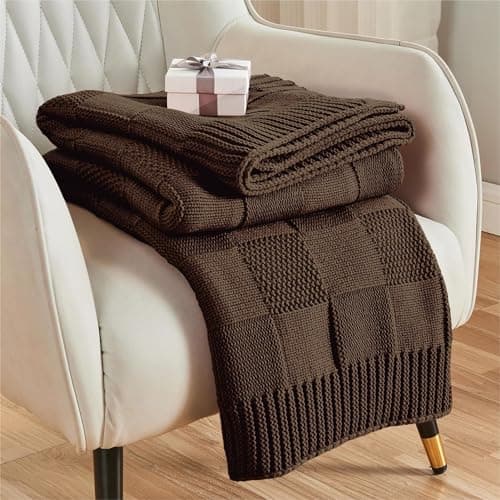 CozeCube Check Knit Throw Blanket, Dark Brown Checkered Throw for Couch, Decorative Christmas Soft Cozy Warm Knitted Blanket for Bed Sofa Living Room, 50"X60"