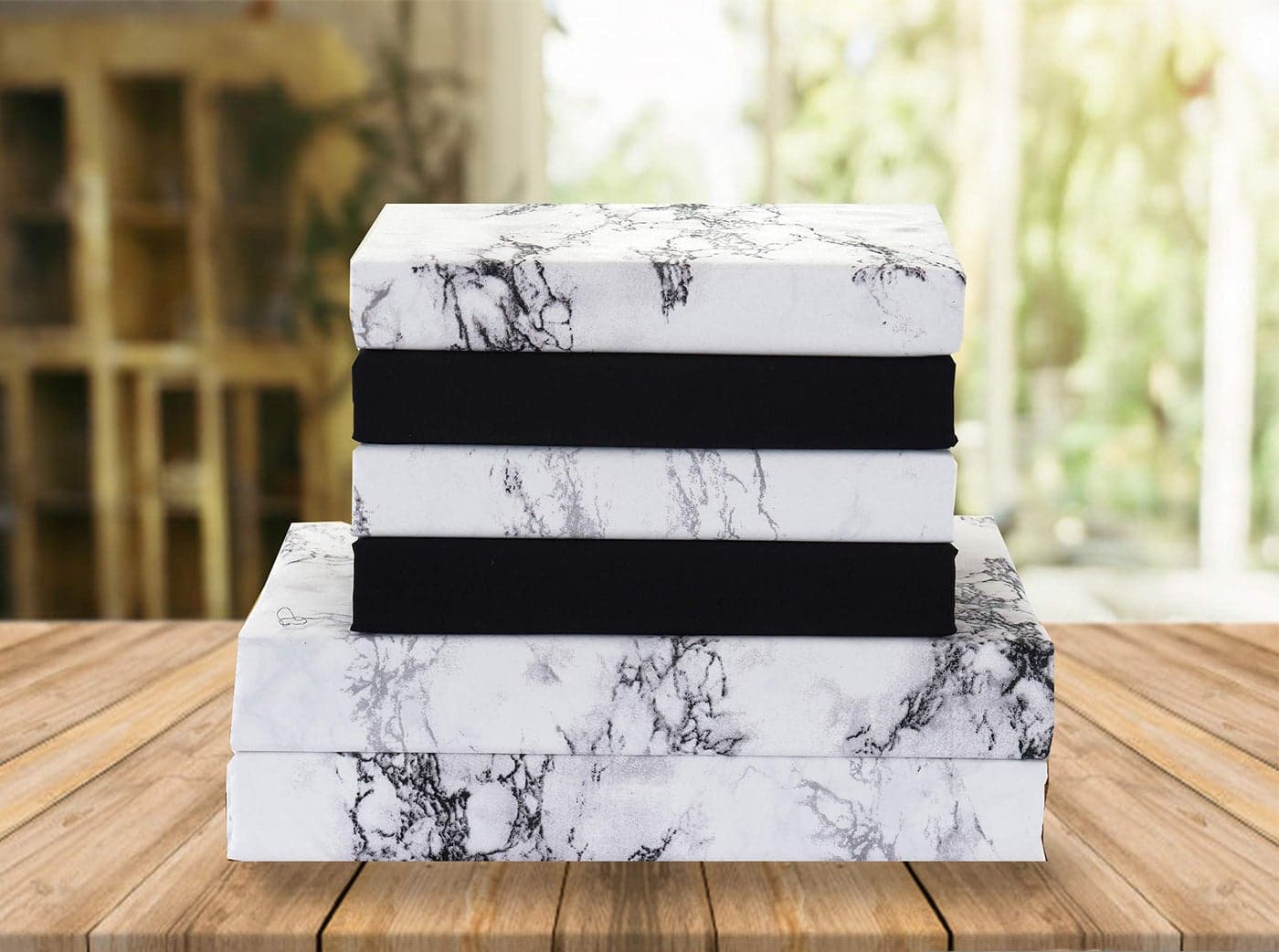Elegant Comfort Luxury Soft Bed Sheets Marble Pattern 1500 Premium Hotel Quality Microfiber Softness Wrinkle and Fade Resistant 6Piece Bedding Set Queen White