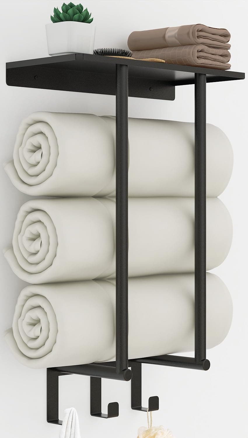 Towel Racks for Bathroom Bathroom Towel Rack Wall Mounted with Metal Shelf and 3 Hooks for Small Bathroom Black