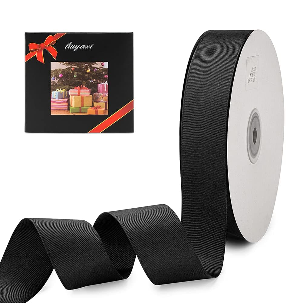 LIUYAXI 1 X 50 Yards Solid Black Grosgrain Ribbon Perfect for Crafts Wedding Decor DIY Hair Accessories Sewing Gift Package Wrapping and More
