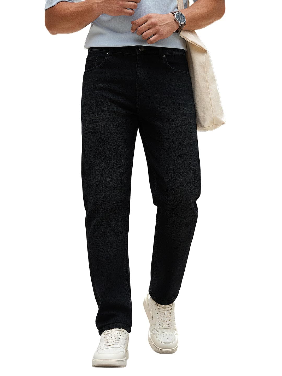 Urbano Fashion Men's Black Regular Fit Heavy Washed Denim Jeans Stretchable (jeanregwhskyel-black-32)
