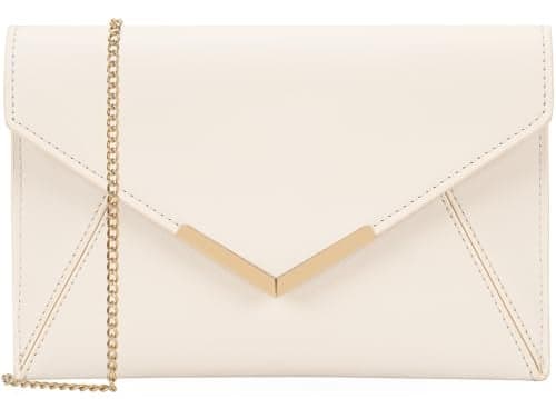 Dexmay Women Envelope Clutch Handbag Medium Saffiano Leather Foldover Clutch Purse Ivory
