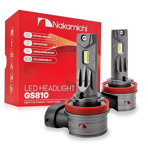 Nakamichi GS810 Series H11 LED Headlight Foglight Light Bulbs for Replacement, 12,000 Lumens 44W Per Set, Daylight White, Plug and Play, 1:1 Beam, Pack of 2, 6000K, H11 (H8 H9)