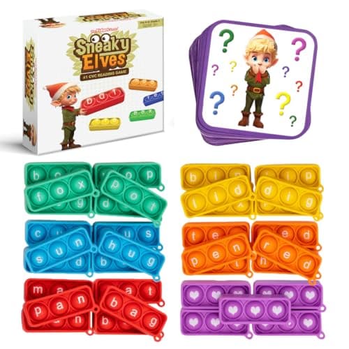 THE FIDGET GAME Sneaky Elves, CVC Sight Words Game, Pop Sensory Toy to Learn and Spell, Educational Kindergarten Classroom Activities, Multisensory Reading and Phonics Flash Cards for Kids 3+ Years