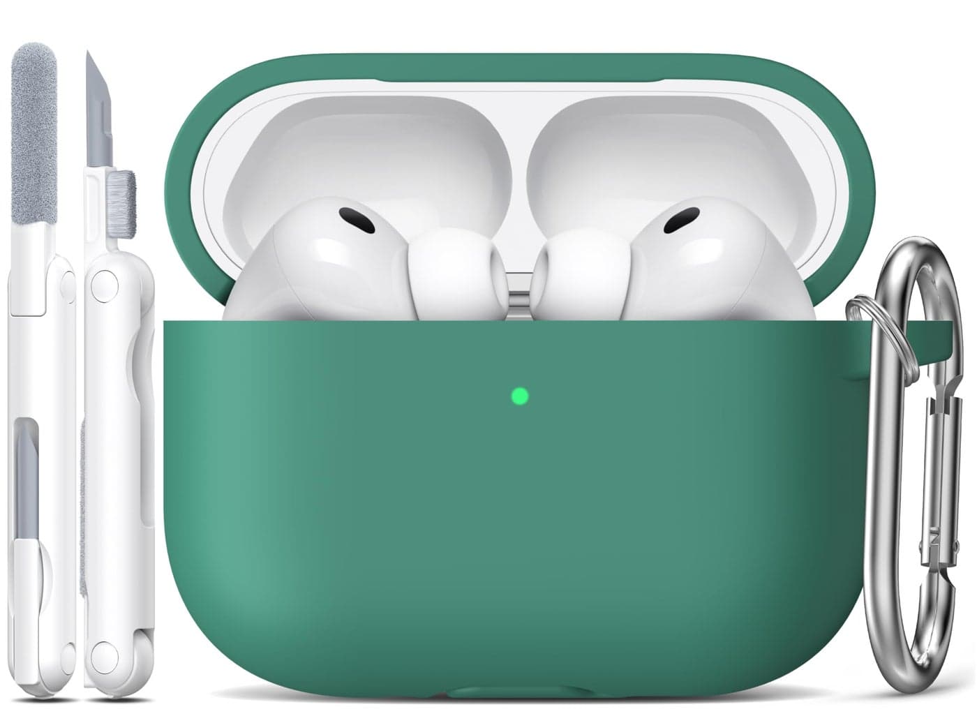 R-fun for AirPods Pro 3 Case (2025), Soft Silicone Protective Case Cover Compatible with Apple AirPods Pro 3rd Generation (USB-C Cable) for Women Men with Cleaning Kit and Keychain, Pine Green