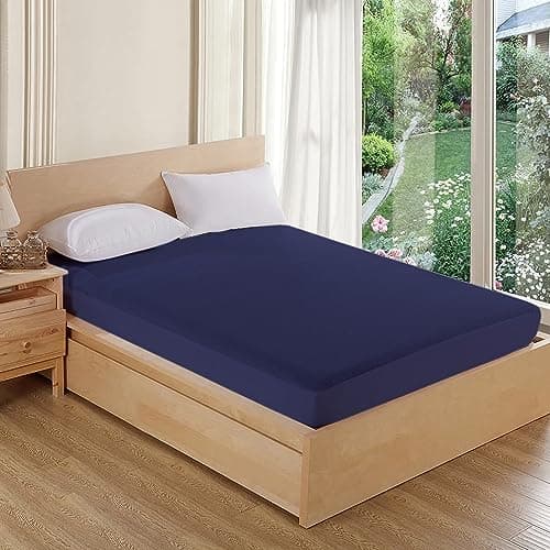 AVI Cotton Feel Terry Soft Waterproof Bed Mattress Protector Twin Size 72x48 inch | Washable Breathable Elastic Fitted Mattresses Cover for Twin Size Bed (6x4 feet, Navy Blue, Fit On 2-10 Inch)