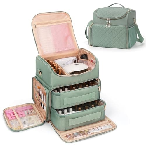 Extra Large Nail Polish Organizer Case Holds 86 to 100 Bottles Nail Polish Nail Lamp Nail Supplies Storage Carrying Bag with 2 Removable Pouches Portable Nail Tech Travel Box Green 86 Slots