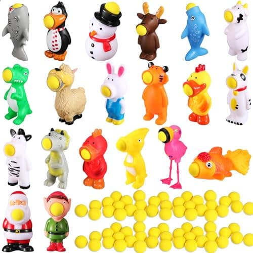 Zubebe 20 Pieces Christmas Toys Shooter Ball Foam Toy with Shoot Foam Balls Up to 20 Feet for Kids Outdoor Indoor Play Christmas Party Supplies Multi Style