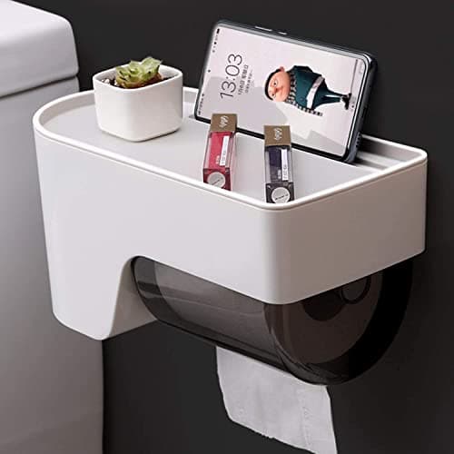 Zeinwap Self Adhesive Magic Sticker Series Wall Mount Tissue Toilet Paper Holder with Storage Mobile Stand (White, Pack of 1)