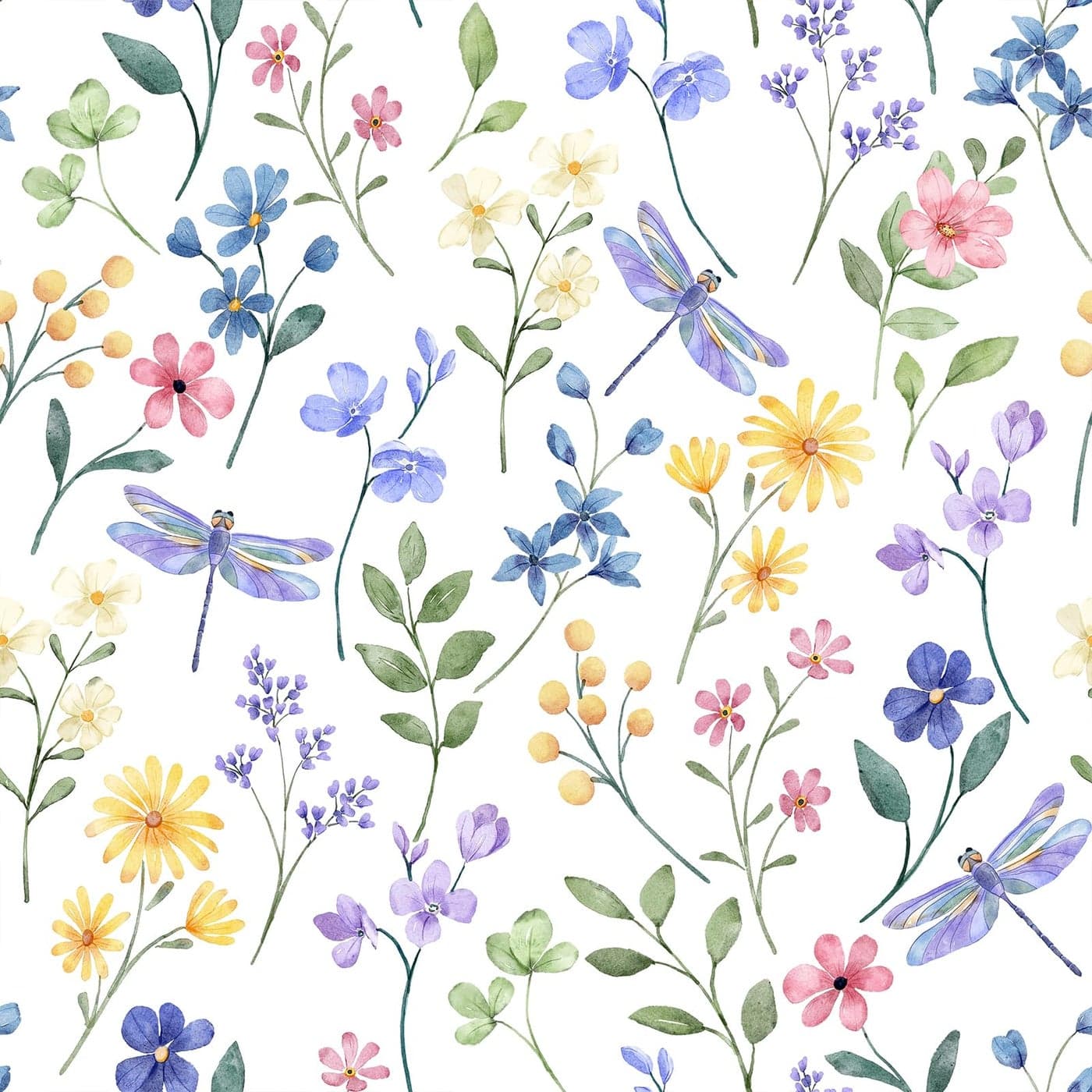 VaryFloral Purple Dragonfly Floral Wallpaper Peel and Stick Colorful Spring Wildflowers Wallpaper for Girls Bedroom Removable Botanical Floral Contact Paper Self Adhesive Flower Wall Paper 12x118