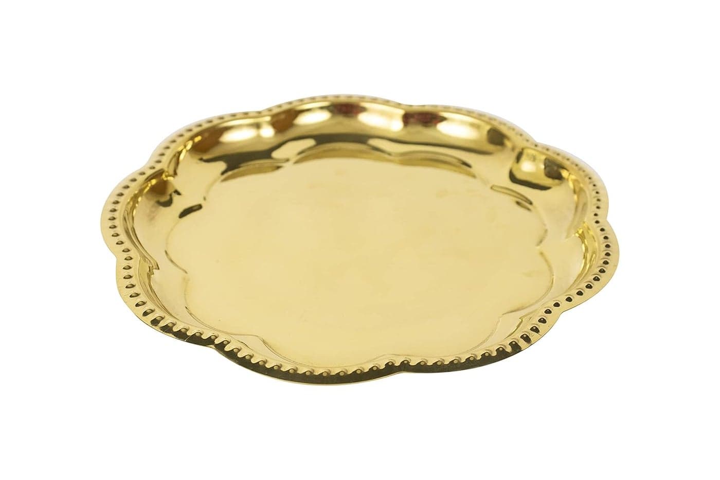 Spillbox Traditional Handcrafted Brass ThaliAarti Plate for PoojaWorship Zigzag Large