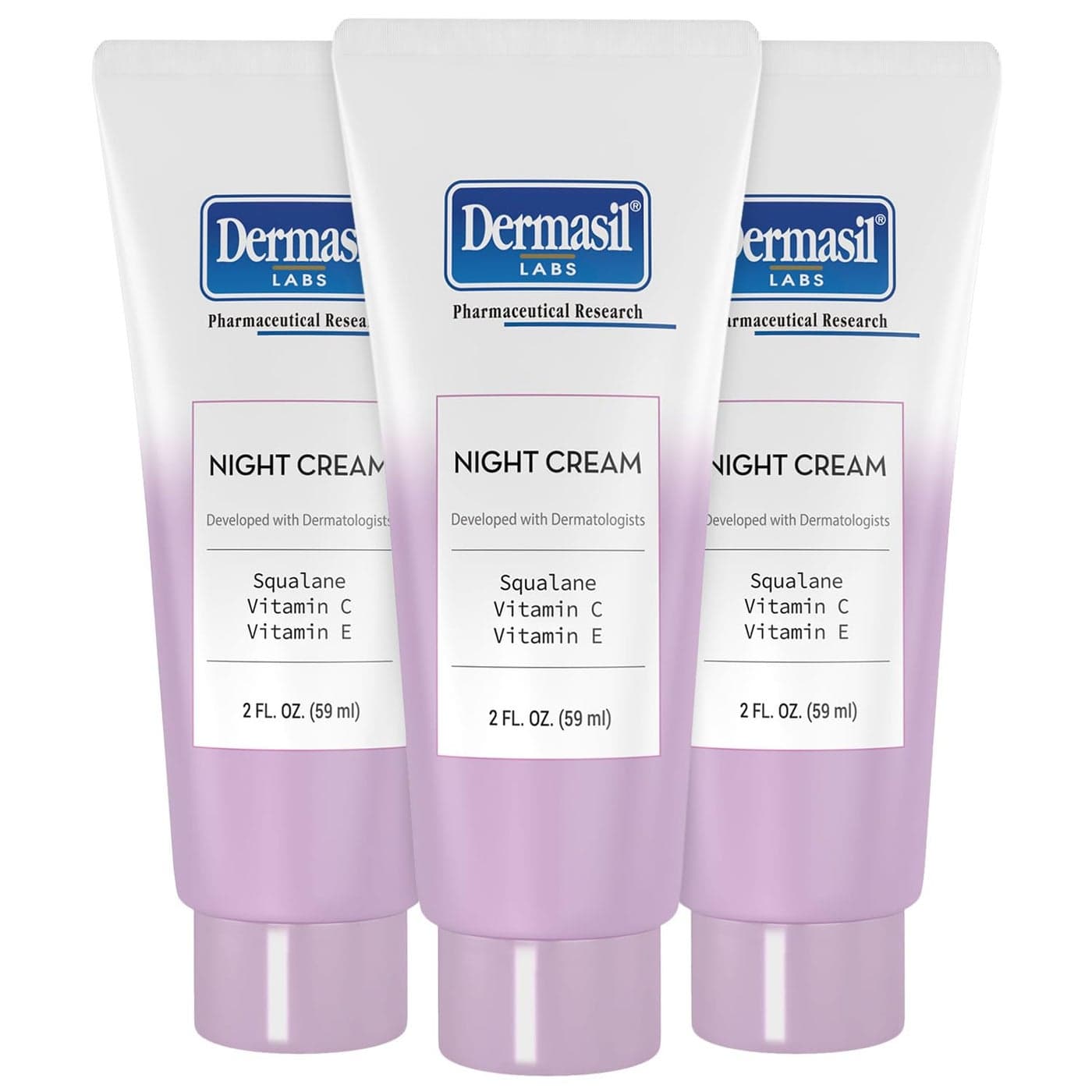 Dermasil Night Cream 3Pack AntiAging Face Moisturizer with Squalane Hyaluronic Acid Vitamin C and Vitamin E 2 Oz Ea