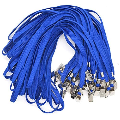 Bird Fiy® 50 Pcs Lanyard Bulldog Clip 32-inch Flat Braid Neck Lanyard for Id Cards/badges (Blue)