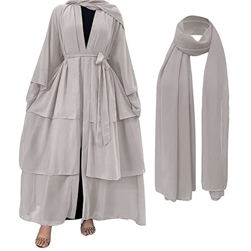 OBEEII Womens Liturgical Praise Lyrical Dance Dress Loose Fit Full Length Long Sleeve Worship Costume Light Grey+Hijab Small
