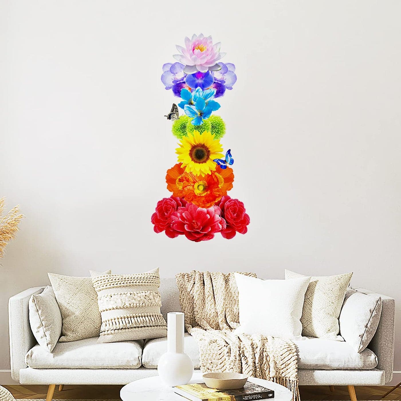 Colorful Flowers Wall Decals Daisy Rose Lotus Sunflower Floral Wall Stickers Peel Stick Removable Decals Stickers for Home Wall Art Decor Furniture Window Decor