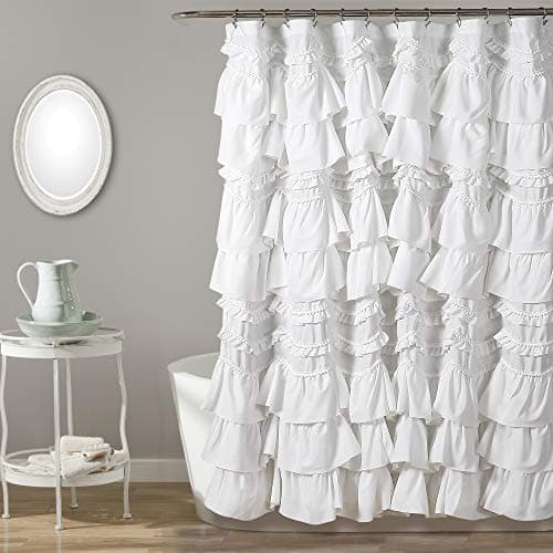 Lush Decor Kemmy Ruffled Shower Curtain, Single, 72" W x 72" L, White - Bathroom Curtain - Fabric Shower Curtains for Bathroom - Coquette Decor