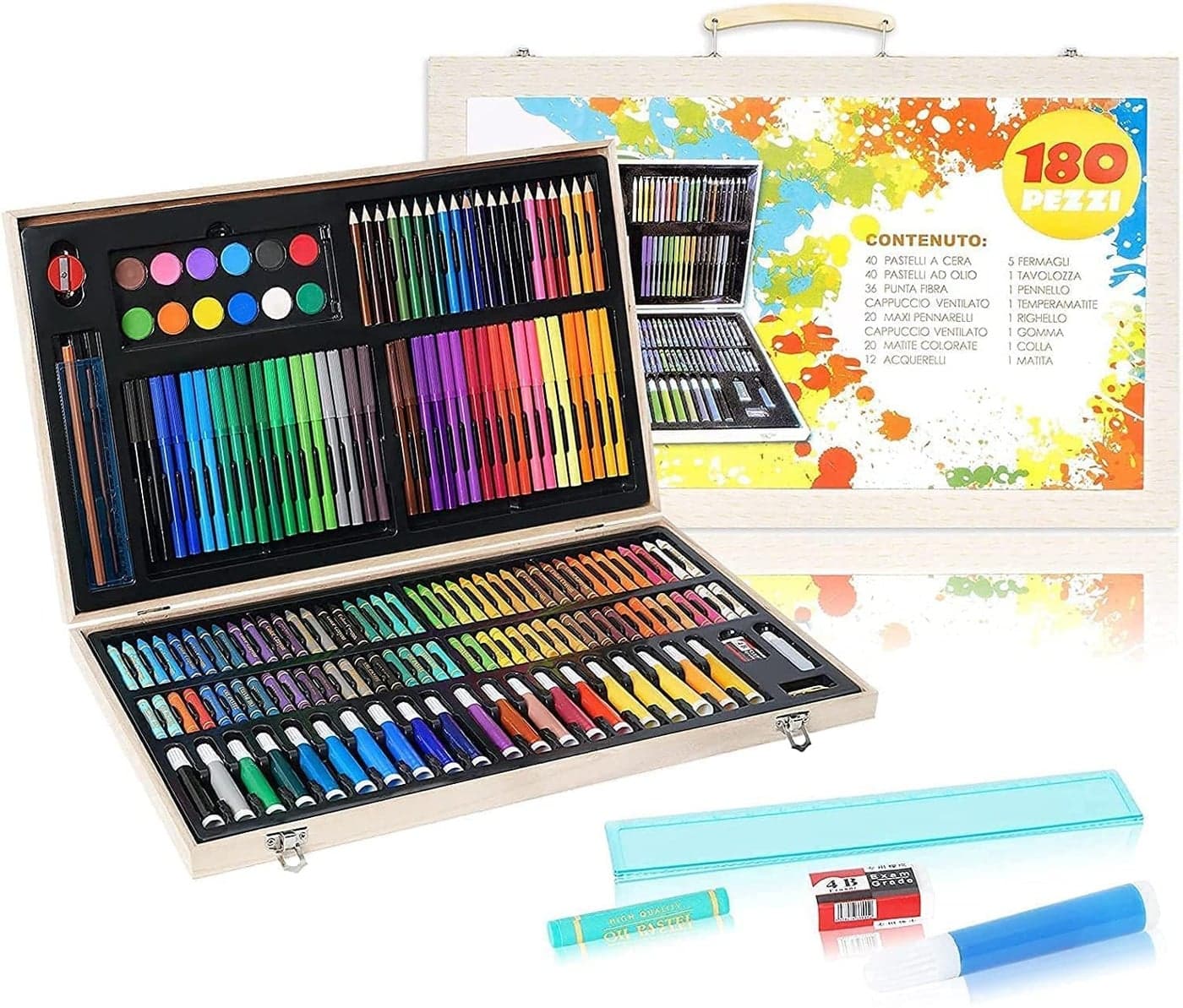 PANSHUB 180 pcs Art Drawing Crayon Color SetChildren Deluxe Art Drawing Set for Kids Case Studio Art and Craft Supplies Drawing and Painting Set Great Gift 180 Pcs Art Set