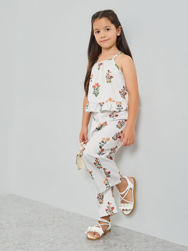 Girls Floral Print Top and Pants Set — 5-6 YRS