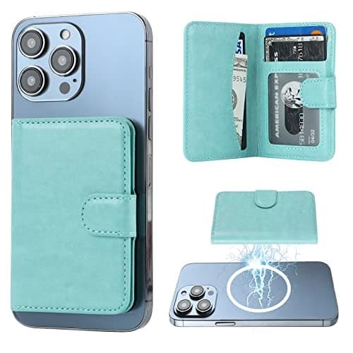 Bocasal for MagSafe Wallet Magnetic Card Holder RFID Blocking Leather Card Slots for iPhone 171615141312 ProMaxPlusAir Adjustable Kickstand Flip Mag Safe Wallet Mint Green