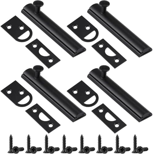 Lothee 4 Pcs Solid Brass Surface Bolts 3" Slide Latch Door Lock Bolt with Screws Anti Theft Security Lock for Top of French Door Gates(Matte Black)
