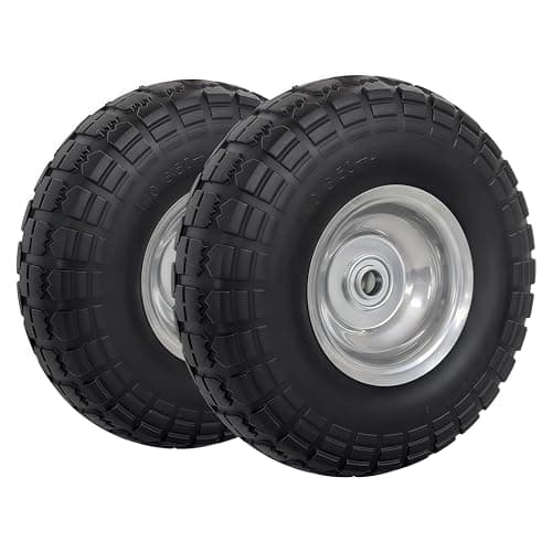Atlantic 2-Pack Solid PU Wheels 4.10/3.50-4 – 10" Heavy Duty Flat-Free Polyurethane Tires with 5/8" Ball Bearings & 2.25" Offset Hub – Perfect for Hand Trucks,Wagons, Wheelbarrows