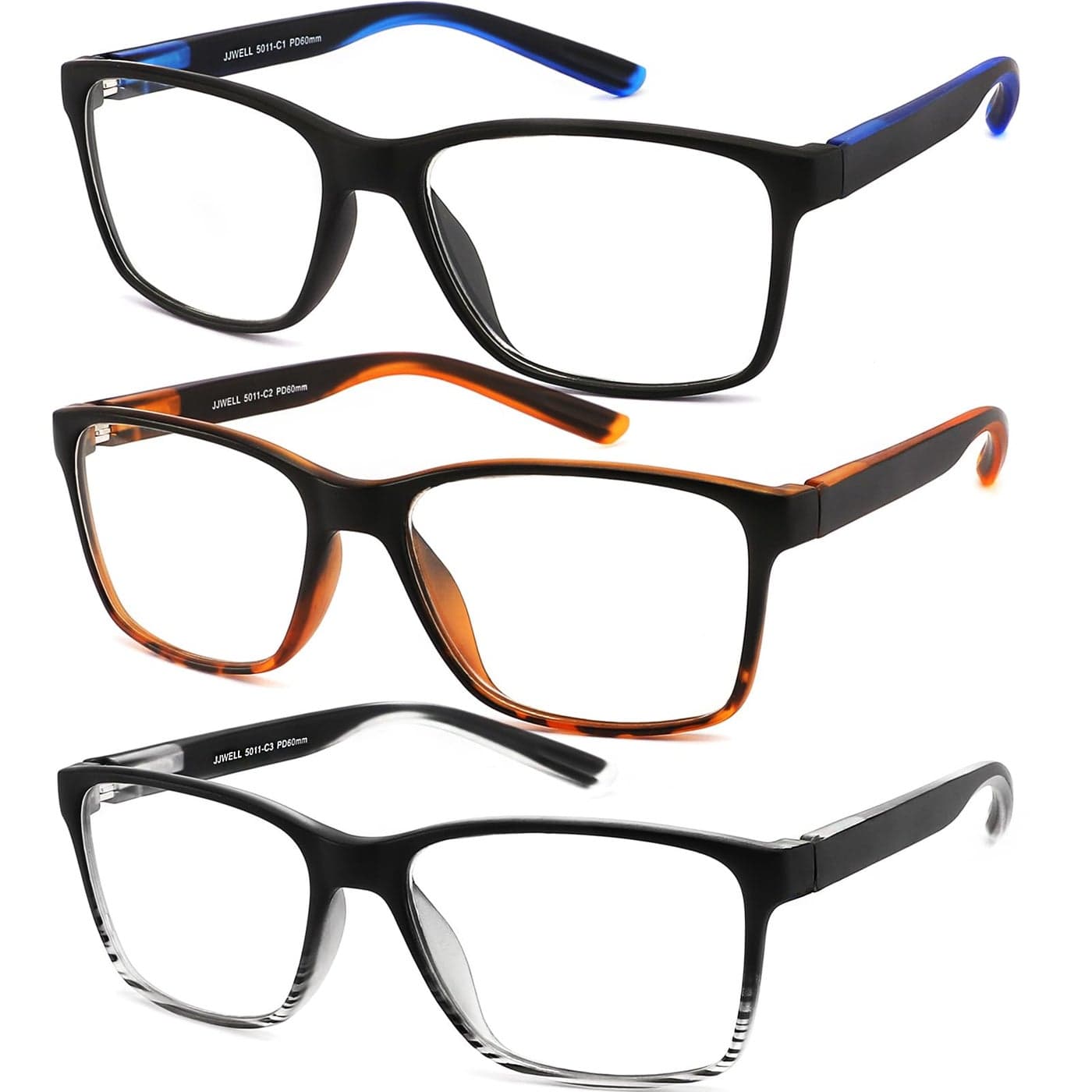 JJWELL 3 Pack Reading Glasses for Men Blue Light Blocking with Spring Hinge Anti EyestrainDrynessUV Large Wide Square Readers for Men Two Tone Computer Reader Glasses Eyeglass275 Strength