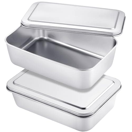 Funnymoom 2 Sets Stainless Steel Cake Pan with Lid 6 x 9 Inch Rectangle Bread Loaf Pans with Cover Rectangle Baking Bakeware for Bread Cake Brownies, Dishwasher Safe (Classic Style)
