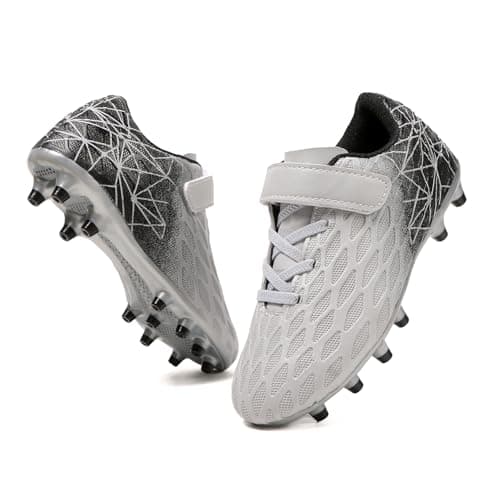 Skerxut Soccer Cleats Kids Firm Ground Football Shoes Boys Girls Athletic Outdoor Grey Little Kid 12 Numeric US Footwear Size System Medium