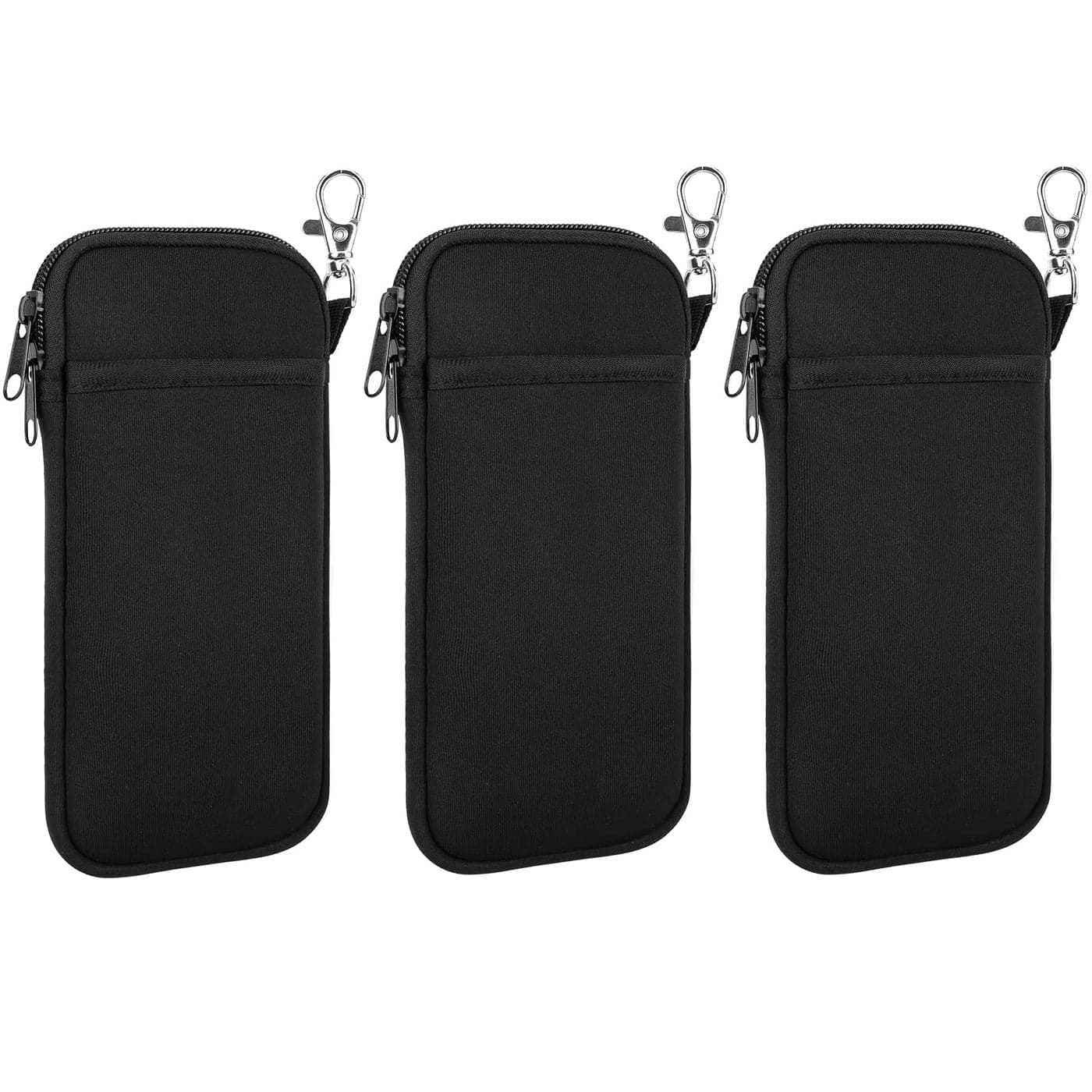 Hifot Double Glasses Case with Carabiner 3 Pack, Portable Eyeglasses Pouch Neoprene Soft Sunglasses Case with Double Zipped