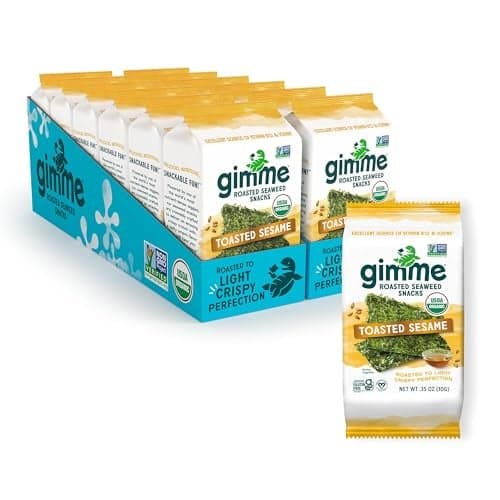 Gimme Seaweed Organic Premium Roasted Seaweed Snacks Toasted Sesame 12 Count Sharing Size Keto Vegan GlutenFree Great Source of Omega3s and Iodine Healthy OnTheGo Snack for Kids and Adults