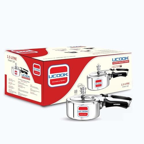 UCOOK By UNITED Ekta Group Aluminium 1.5 Litre Inner Lid Non-Induction Pressure Cooker, Silver