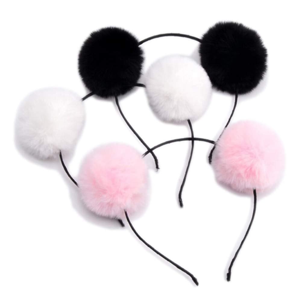 UPSTORE 3 Pcs Cute Panda Ears Headbands Fluffy Pom Ball Headwear Hair Bands Hair Hoop Favors Holiday Cosplay Party Costume Hair Accessories For Girls Woman