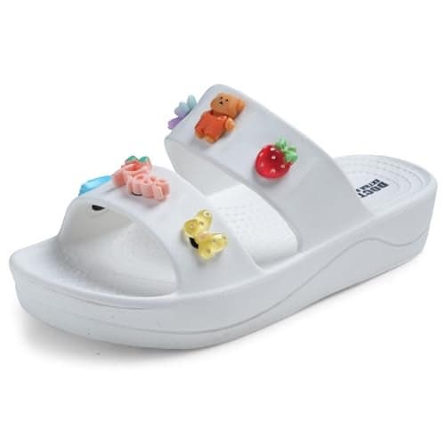 DOCTOR EXTRA SOFT Women’s Comfort Double Straps EVA Slip-On Slippers with Cute Charms| Lightweight, Trendy Summer Beach, Pool, Indoor & Outdoor Wear Slide| Soft Cushion Sole Sandals Daily Mules D-540