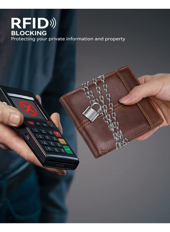 Swallowmall Mens Wallet RFID Blocking Leather Wallets for Men Bifold Wallet with 1 ID Window 15 Card Slots Zip Coin Pocket