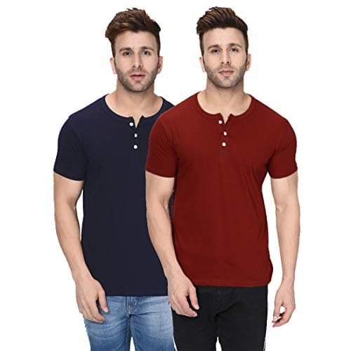 London Hills Cotton Men's Regular Fit T-Shirt (Pack of 2) (LH_T_HF_510_515_Size_M_Dark Blue & Red_Medium).