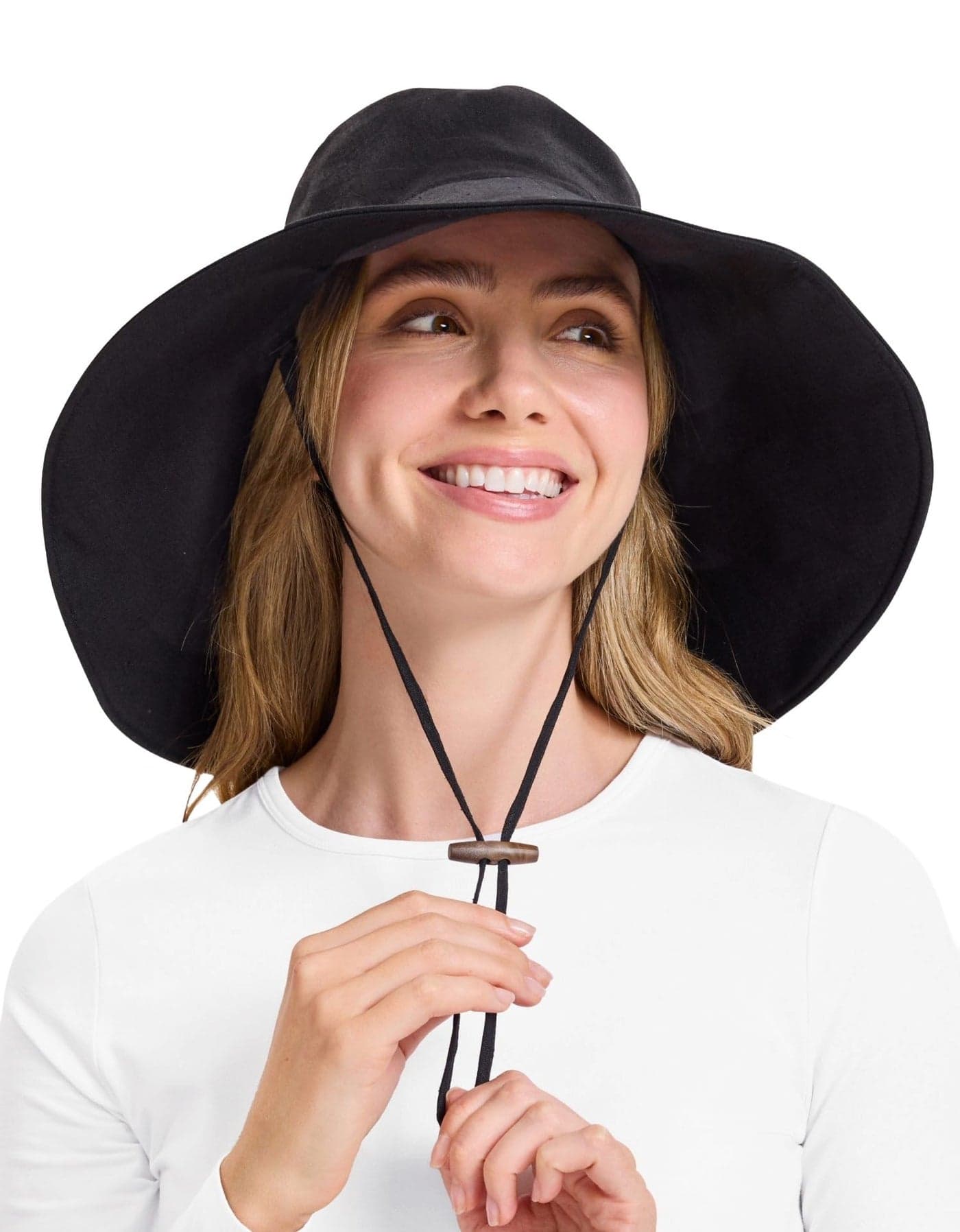 Solbari Women’s Ultra-Wide Cotton Linen Sun Hat UPF 50+ - Black - Small-Medium