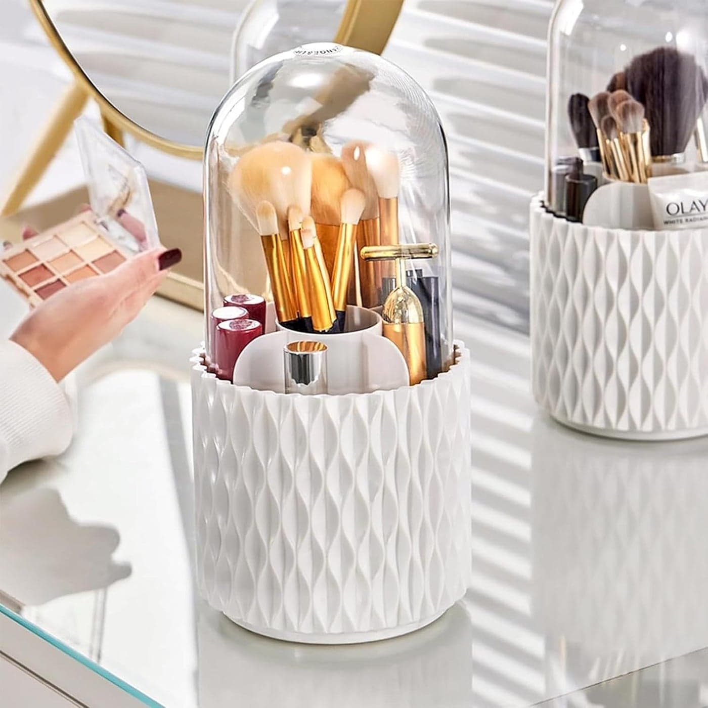 HOUSE OF VIPA 360 Rotating Makeup Brush Holder Cosmetic Brush Storage Box Dressing Table Makeup Organizer Makeup Pouch for Efficiently Storing Brushes Diamond pattern