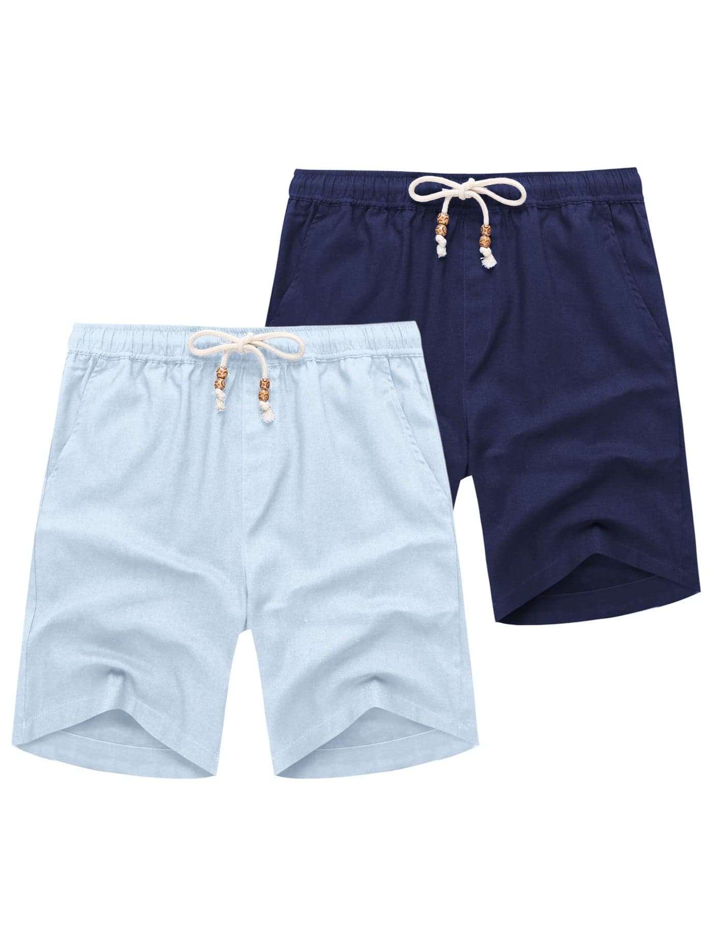 COOFANDY Mens 2 Packs Casual Linen Shorts Drawstring Waistband Lounge Shorts